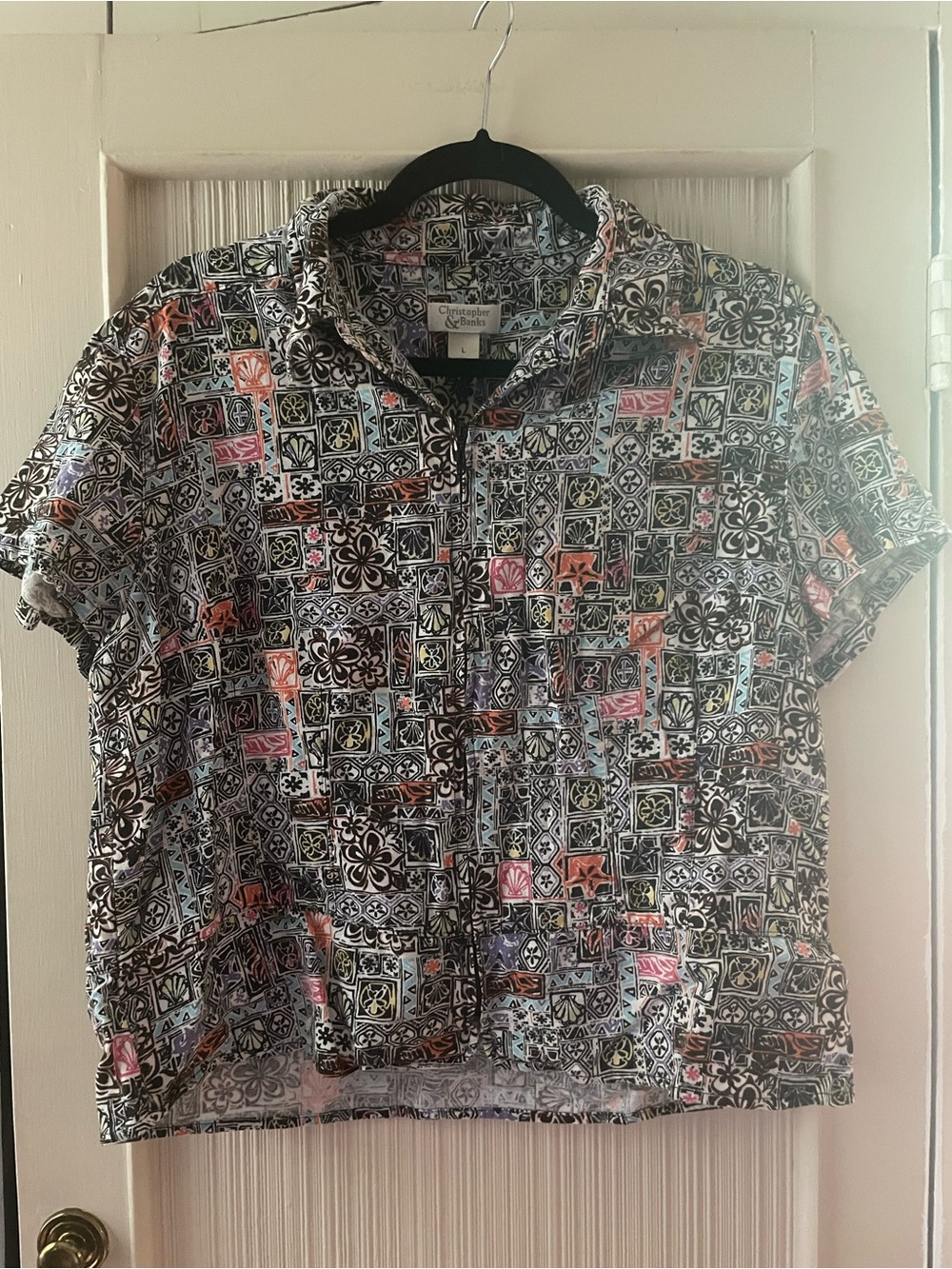 Camino Short Sleeve Patterned Shirt - Black Multi Seashell